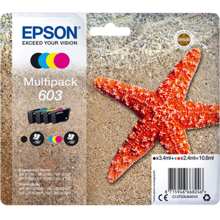 Cartuccia Epson 603 Multipack 4 Colori Nero, Ciano, Magenta E Giallo
