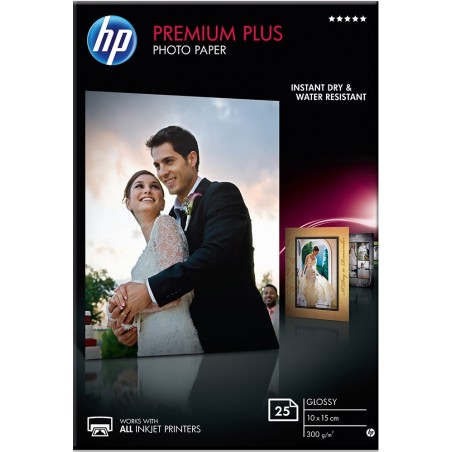 HP Premium Plus Photo Paper - Carta fotografica lucida 10x15 300gr 25f