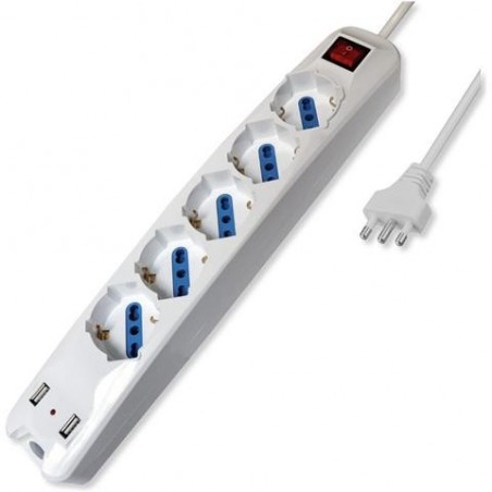 Multipresa 5 Posti Italiana Bipasso con 2 Prese USB