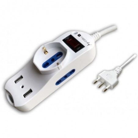 Multipresa 2 Posti Italiana Bipasso / 1 Schuko con 2 prese USB